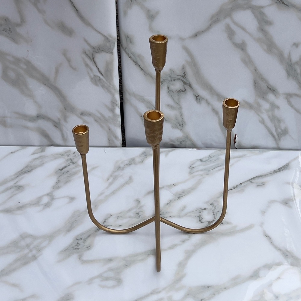 Modern Gold Metal 5 Arm Candelabra Taper Candle Holder 19.5 Inch Centerpiece